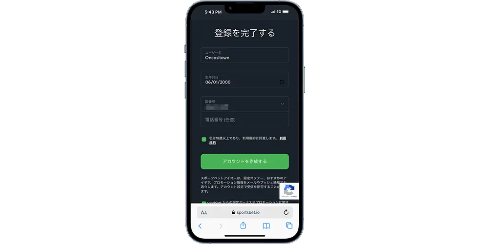 スポーツベットアイオーの登録手順３
