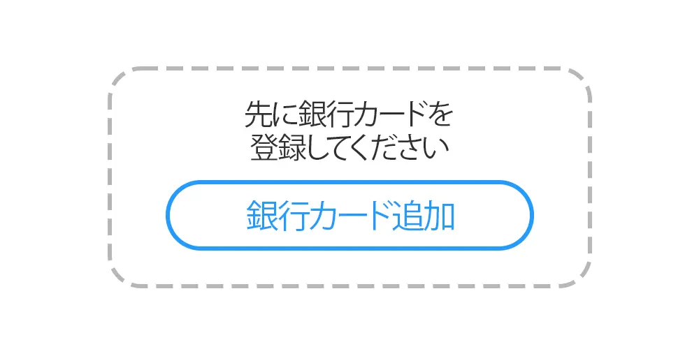 「先に銀行カードを登録してください」にある「銀行カード追加」ボタンより情報を書き込みします。