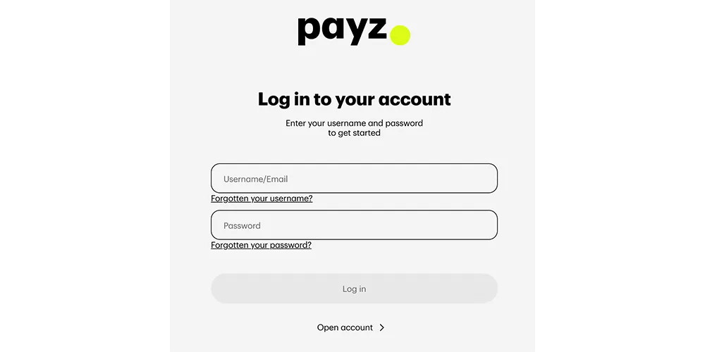 Payzログイン画面。初めは英語です。